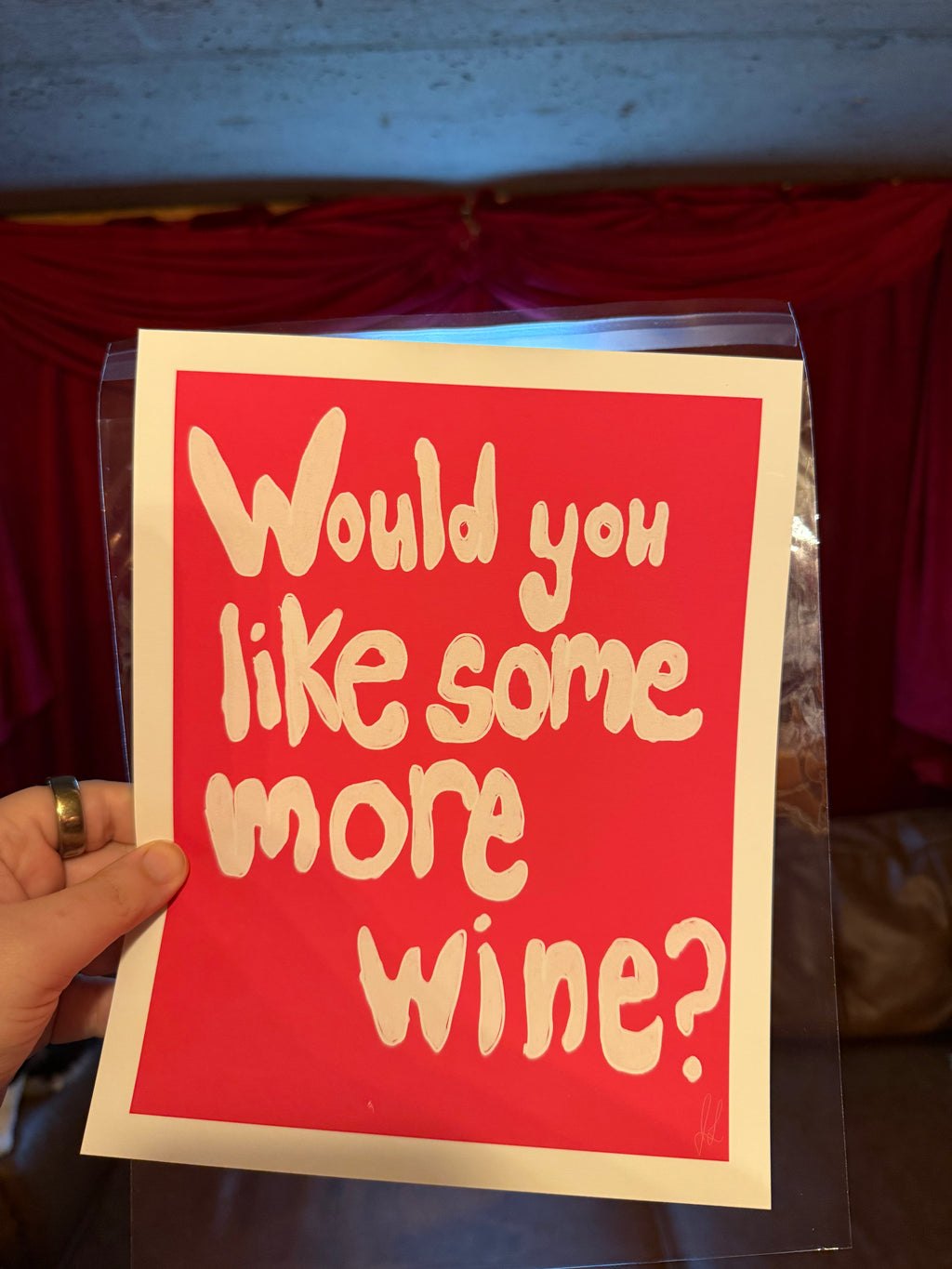 8x10 Bright Whimsy Art Print ‘would you like some more wine?' on matte paper