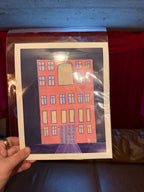 8x10 Bright Whimsy Pink Building Art Print on matte paper