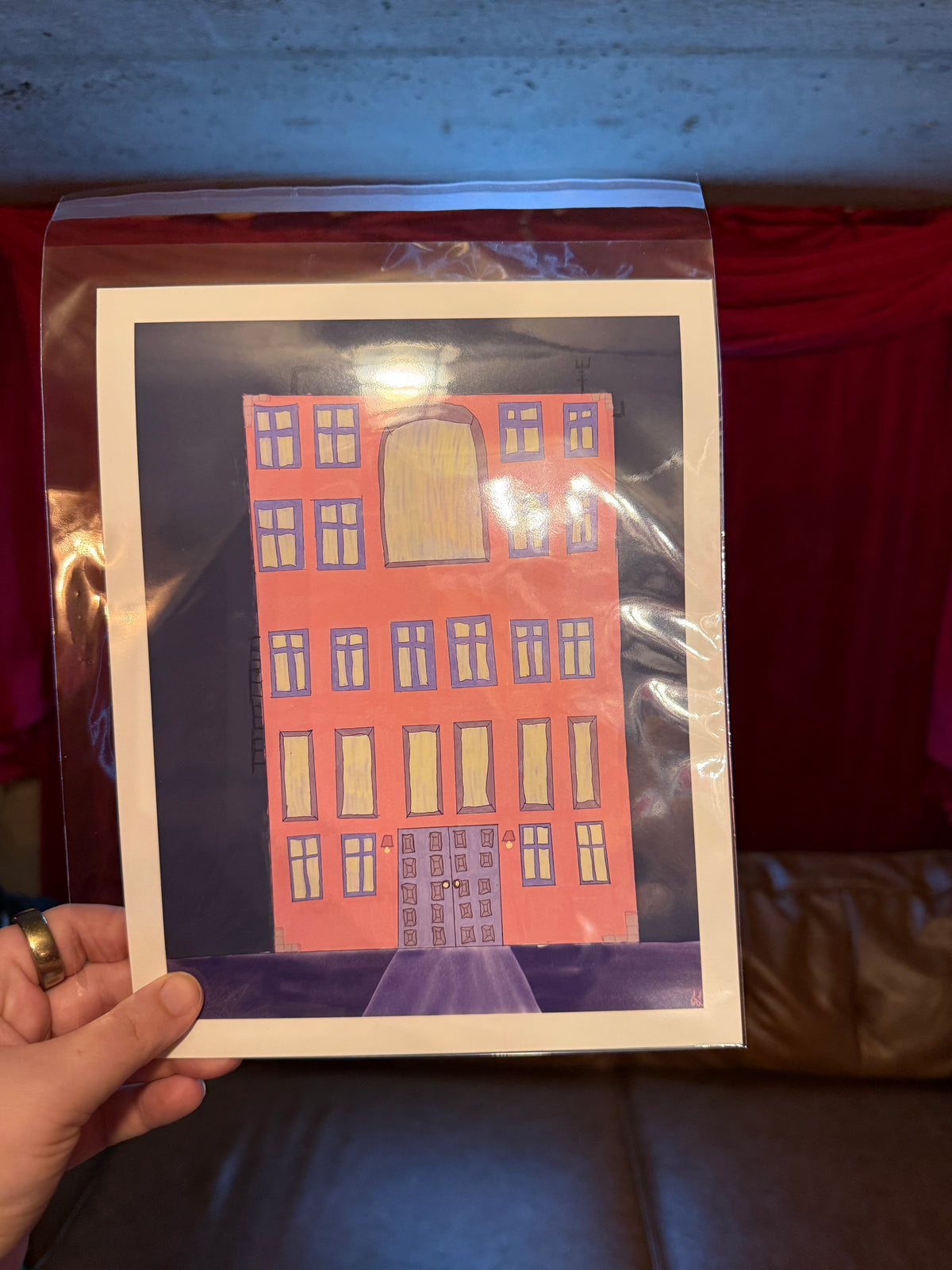 8x10 Bright Whimsy Pink Building Art Print on matte paper